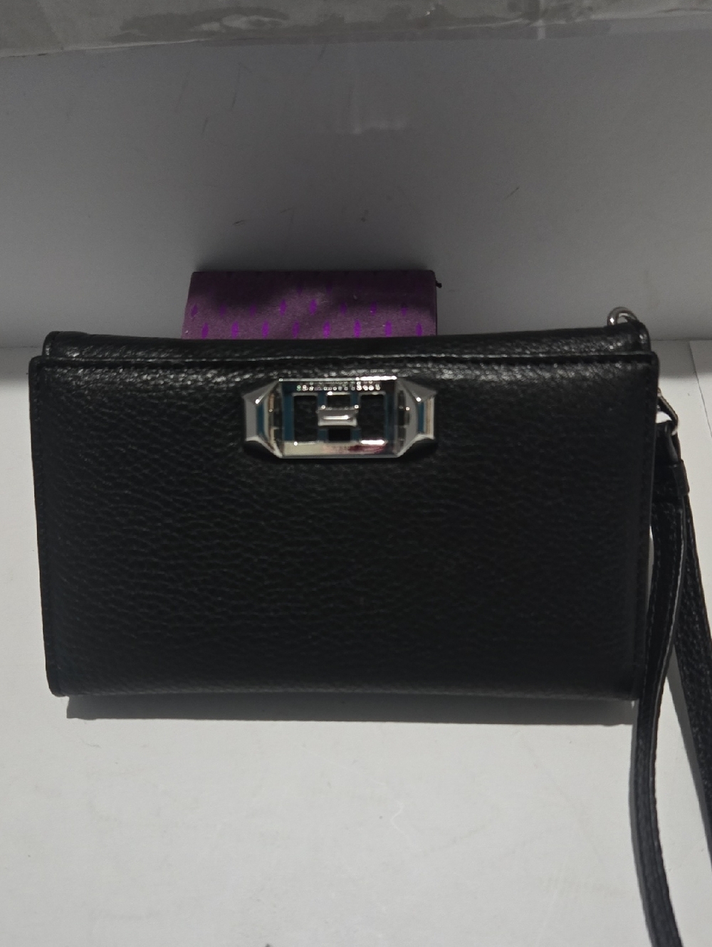 Rebecca Minkoff Black Leather Wristlet with Silver Hardware